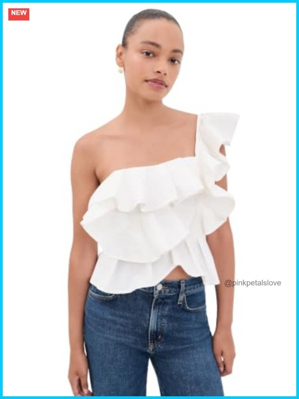 One Shoulder Ruffle Top Lightweight Poplin Smocked Back Tiered Ruffle Blouse